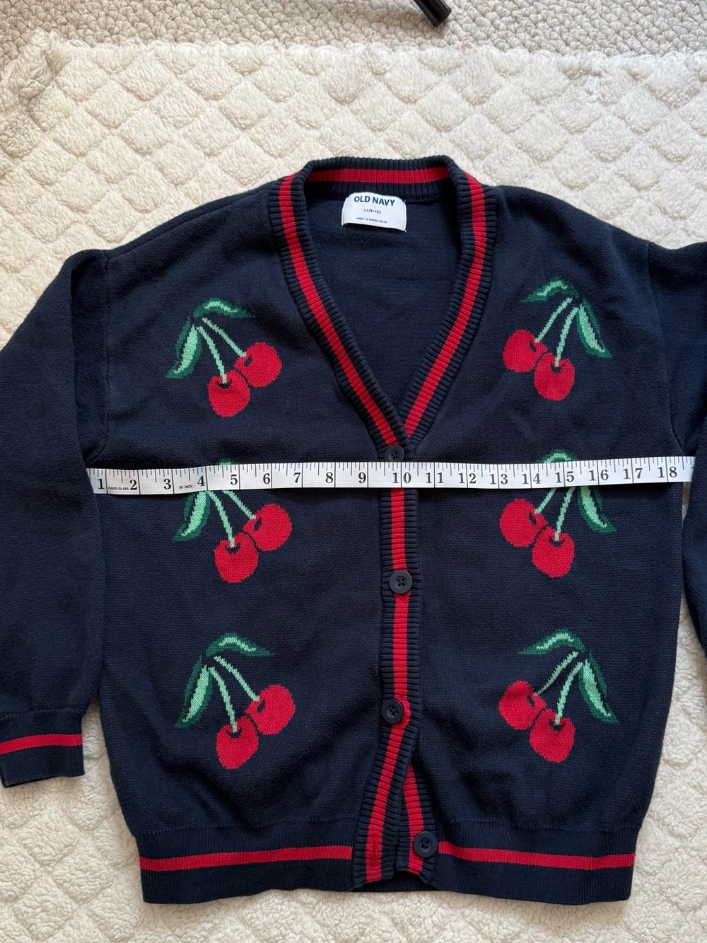 Old Navy Navy and Red Cherry-Print Button Cardigan